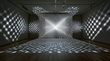 Geometric light projections on museum floor