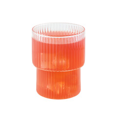 Refreshing cold fruit drink in glass with ice cubes isolated on white background.Sweet lemonade,...