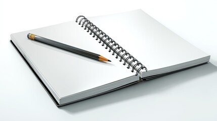Close Up Of A Blank Spiral Notebook And Gray Pencil On A White Background Ready For Notes Or Sketches A Clean Minimalist Stationary Mockup For