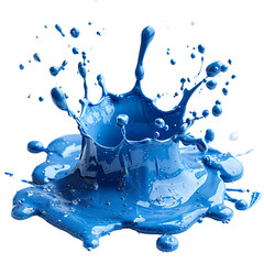 A vibrant liquid splash in shades of azure and cerulean hue on transparent background