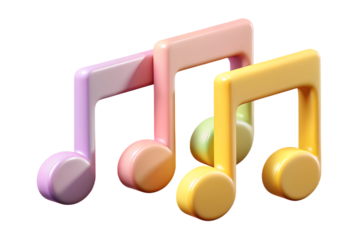 3d illustration of three pastelcolored musical notes isolated on transparent background
