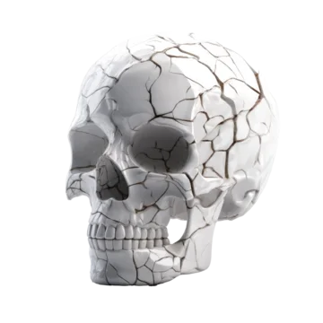 Realistic 3D cracked skull model isolated on transparent background