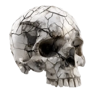 3D cracked skull with detailed fractures isolated on transparent background