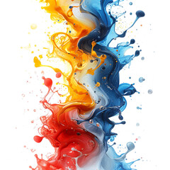 Colorful liquids mixing and splashing abstract illustration on transparent background