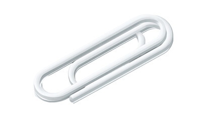 Fototapeta premium A white paperclip, angled, with a smooth, 3D appearance