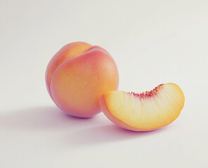 Fresh Whole Peach and Juicy Slice with Vibrant Colors on a Bright Studio Background