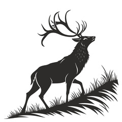 Majestic Stag Silhouette: Elegant Black and White Wildlife Illustration, Noble and Serene.