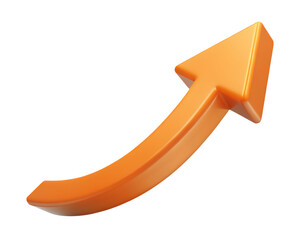 3d illustration of orange arrow pointing upwards, symbolizing growth, progress, and success in business and finance, isolated on transparent background