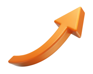 3d illustration of orange arrow pointing upwards, symbolizing growth, progress, and success in business and finance, isolated on transparent background