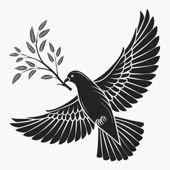 Elegant Black and White Dove Silhouette with Olive Branch: Symbol of Peace and Hope