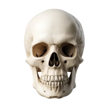 Human skull with detailed bone texture isolated on transparent background