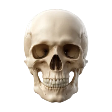 Isolated human skull with hollow eye sockets on transparent background