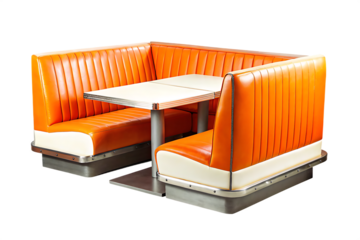 Retro Orange and White Diner Booth with Table on White booth seating restaurant booth isolated on a transparent background