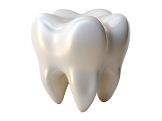 3d illustration of a single, shiny, white tooth, isolated on a transparent background, representing dental health, hygiene, and oral care with its smooth, pearllike surface