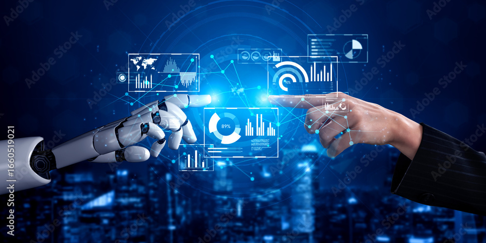Poster ai artificial intelligence drives data analytics with predictive models, smart dashboards, and virtu