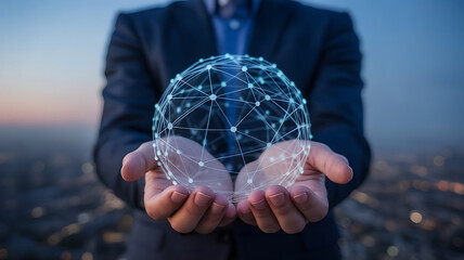 human hand holding a glass globe