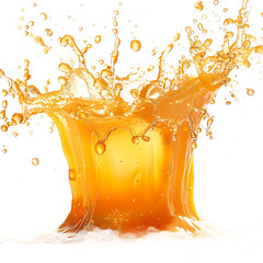 Orange liquid splashing creating a crown shaped formation on transparent background