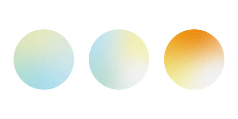Gradient aura, grain neon blob with noise effect, soft color. Gradient Circle on White Background With Grainy Texture. Abstract colorful watercolor blur mesh shape on white background.
