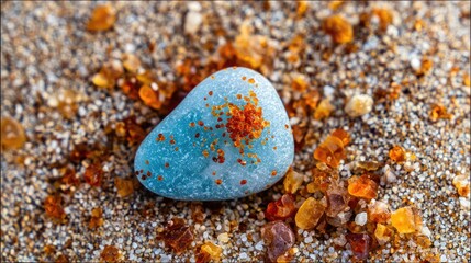 Light teal stone amidst amber-toned sand