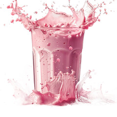 Glass of pink liquid with splash against a plain backdrop on transparent background