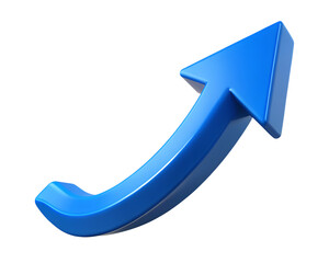 3d illustration of blue curved arrow pointing upwards isolated on transparent background