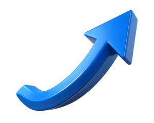 3d illustration of blue curved arrow pointing upwards isolated on transparent background