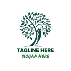 Obraz premium Human Tree Logo Design with Leaves and Nature Concept on White Background