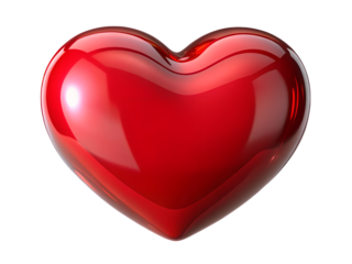 3d illustration of a glossy red heart symbol isolated on a transparent background, representing love, romance, and emotion with a shiny, smooth, modern design