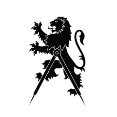 Black lion with compass white drawing