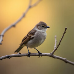 Obraz premium Small Brown Bird Perched on Bare Branch in Nature