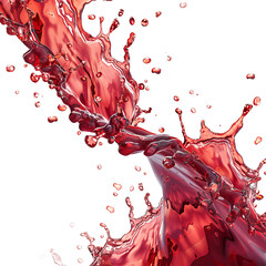 Liquid motion showing a splash of red fluid from a bottle on transparent background
