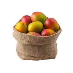 A basket of fresh mangoes on a white background, a high-resolution photograph, a professional-quality image, highly detailed and realistic,