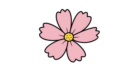 Simple Pink Cosmos Flower Cartoon Outline with Clean Lines, Hand-Drawn Floral Illustration, Minimalist Flower Art, Botanical Sketch