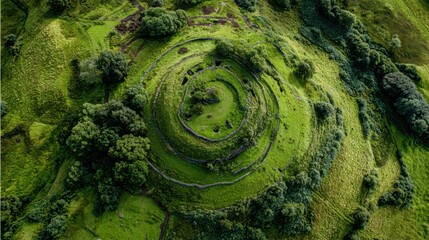 ancient stone circles green hillside