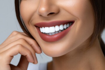 Obraz premium Beautiful smile radiates confidence and charm in bright studio setting during a joyful moment of self-expression