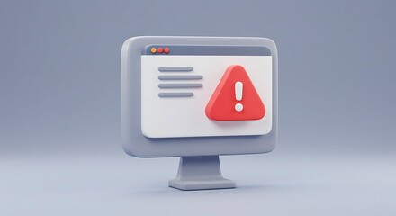 3d warning alert icon on computer screen 