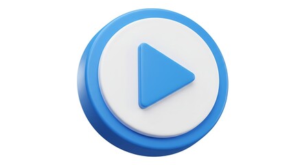 3d blue play button icon isolated on white background
