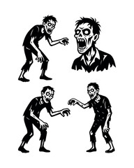 Fototapeta premium Zombie Silhouette Vector Set – Creepy Undead Characters