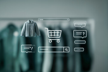 Online shopping experience featuring clothing options, cart, and customer inquiries during a digital retail session