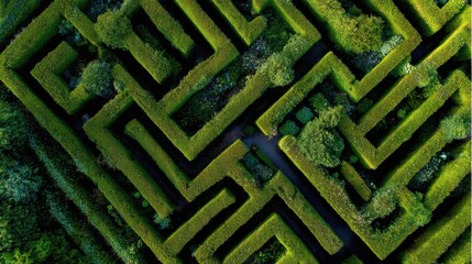 aerial view green hedge maze garden