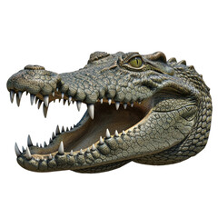 Fototapeta premium Close up of an aggressive crocodile head with its mouth open showing sharp teeth isolated on transparent background