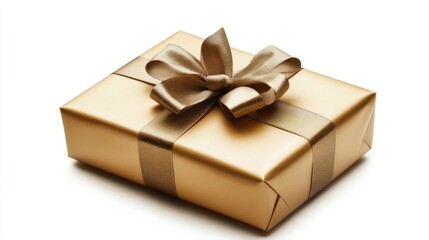 Obraz premium Gold Gift Box with Ribbon on White Background