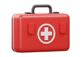 Isolated 3D Render Red First Aid Kit with Cross Symbol