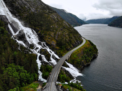 Langfossen Norway Waterfall Droneshot