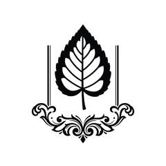 Obraz premium Black leaf emblem with decorative border vector