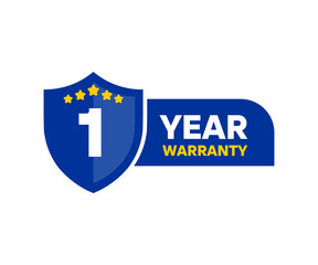 1 Year warranty shield label icon badge design. 1 Year Warranty Badge Label illustration on transparent background. 
