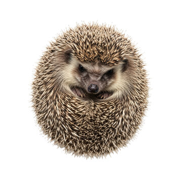 A small hedgehog curled into a ball isolated on transparent background