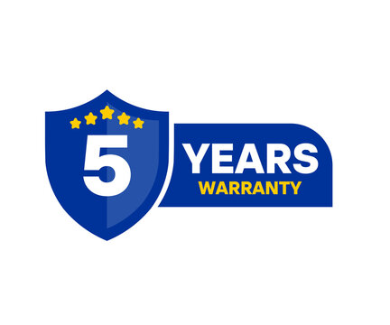 5 Years warranty shield label icon badge design. 5 Years Warranty Badge Label illustration on transparent background. 
