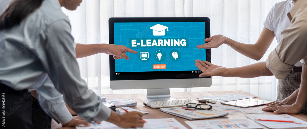 Poster e-learning website with brisk sofware for student to study online on the internet network