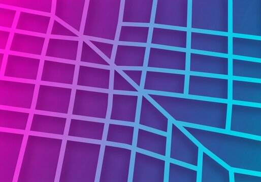 Abstract geometric grid pattern with a gradient of vibrant pink and turquoise colors, creating a modern and dynamic visual effect. - Powered by Adobe
